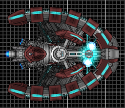 Current armament: 1x Florini Defence Gun, 1x cool pulsar thingy (the two rotating orbs)