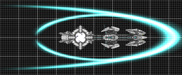 Gateship: Born of the same alien race as the particle frigate these large battleships spearhead their invasion into the milky way. Powerful engines thrust this craft through the void between galaxies at very high speeds. The large shield assemblies are powered by energy drawn through the gate, as are the weapons, thus making impervious to all conventional means of attack. Once one of these ships enters the orbit of a star small vessels can be drawn through the gate, either to facilitate the construction of other large alien craft or to deploy small attack ships to aid in the gate ships defence. Armed with two prow mounted heavy beamers and three particle cannons. Defence is mainly reliant on shielding and support craft that come in through the gate.