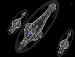 Covenant Assault Carrier flanked by two CCS class cruisers.