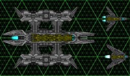A shot of a Rílihan fighter and Ahrelan bomber next to my light carrier for scaling purposes