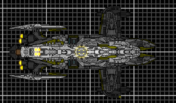 Name: PUx-56 Hillia<br />Class: experimential Battlecruser<br /><br />For the wings they are meant to look like a Nebulon B2 frigate from the Star Wars expanded universe. <br />(I was going for a wing shape similar to an Amarrian {?} Harbinger Battlecruser but I decided that it looked more like a B2 frigate.)