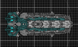 The EASS25 Carrier class. This support ship is often used as a command ship by fleet commanders because of its excellent antenna array. Although weak against even corvettes at close quarters, at long range this ship is capable of launching two squads of fighters and one bomber wing as well as two units of demeter drones. due to its heavy load it is excruciatingly slow and lacks' manoeuvrability.